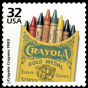 limited set of crayons colors...old picture on stamp